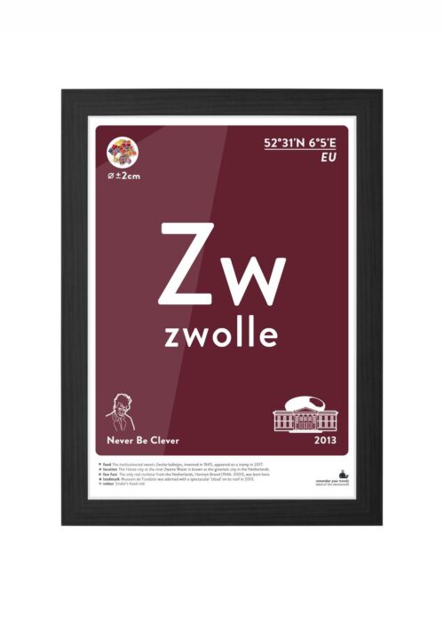 zwolle typografie poster ingelijst in zwarte lijst