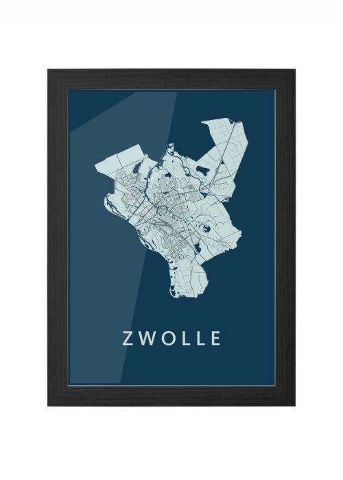 zwolle stadskaart poster navy ingelijst in zwarte lijst