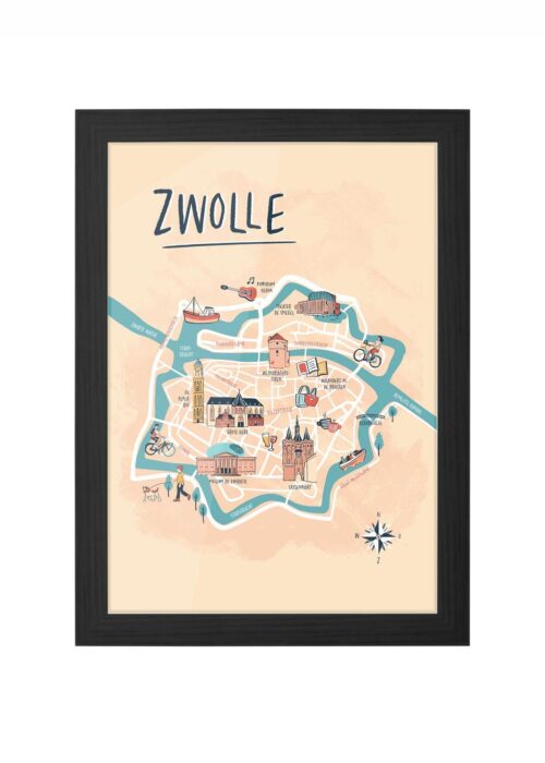 zwolle poster ingelijst in zwarte lijst