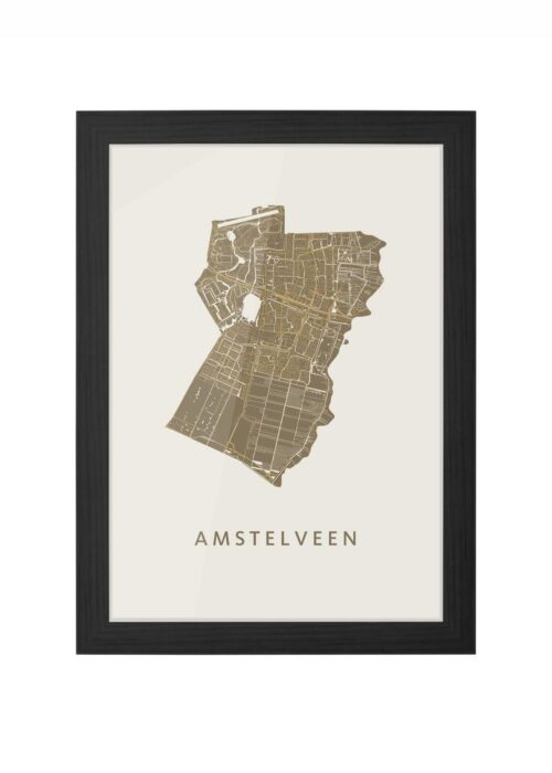 amstelveen stadskaart poster ingelijst in zwarte lijst