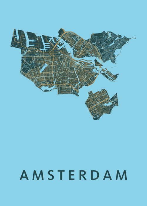 Amsterdam stadskaart poster Azure