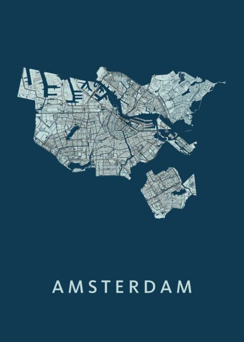Amsterdam stadskaart poster Navy