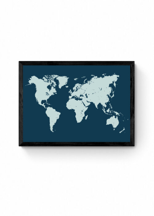Wereldkaart Poster - Donker blauw