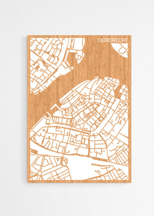 Houten Stadskaart van Dordrecht bamboe