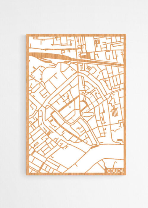 Houten Stadskaart van Gouda Bamboe
