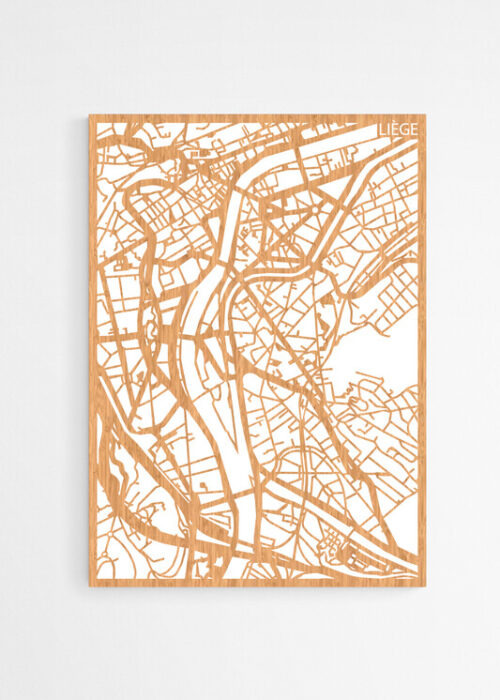 Houten Stadskaart van Liège Bamboe
