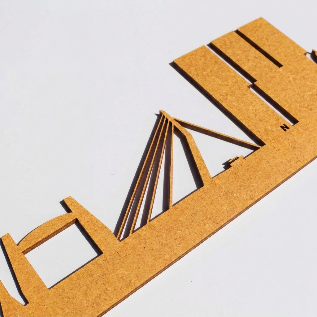 Geel MDF - Gelaserde skyline Geel MDF - Gelaserde skyline