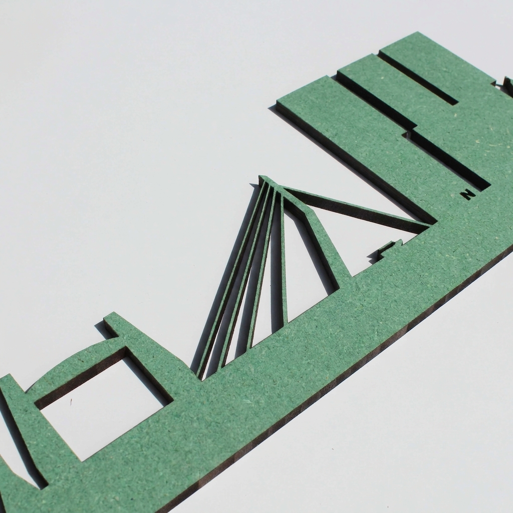 Groen MDF - Gelaserde skyline Groen MDF - Gelaserde skyline