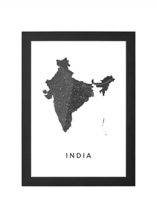 india landkaart poster ingelijst in zwarte lijst