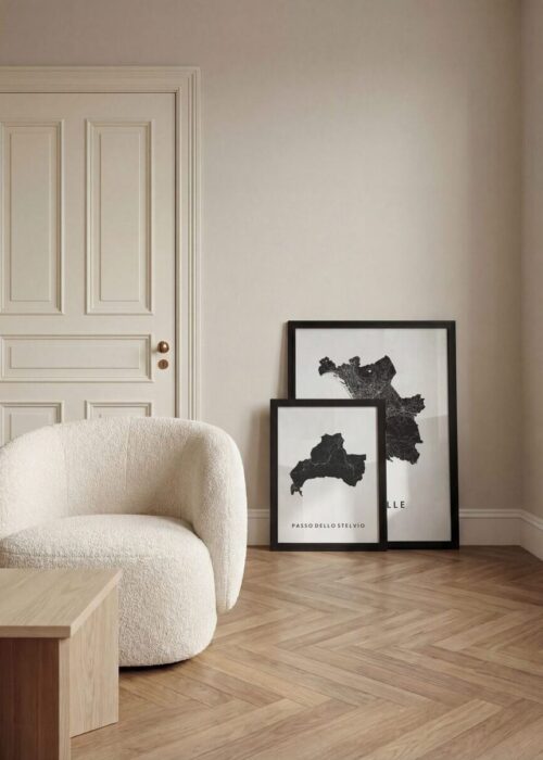 Passo dello Stelvio kaart – wit Ingelijste Poster