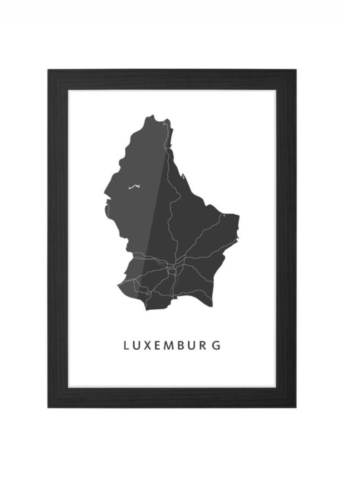 luxemburg landkaart poster ingelijst in zwarte lijst