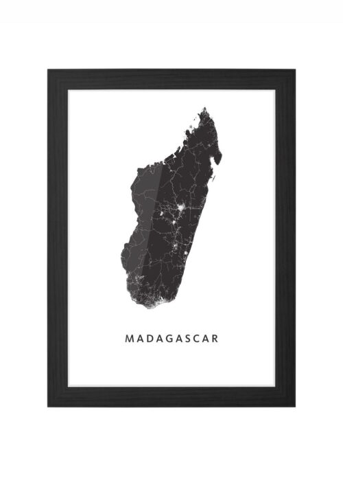 madagascar landkaart poster ingelijst in zwarte lijst