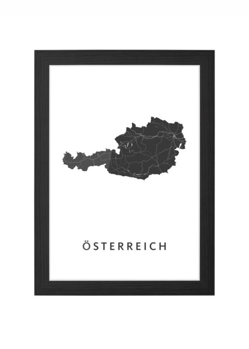 österreich landkaart poster ingelijst in zwarte lijst