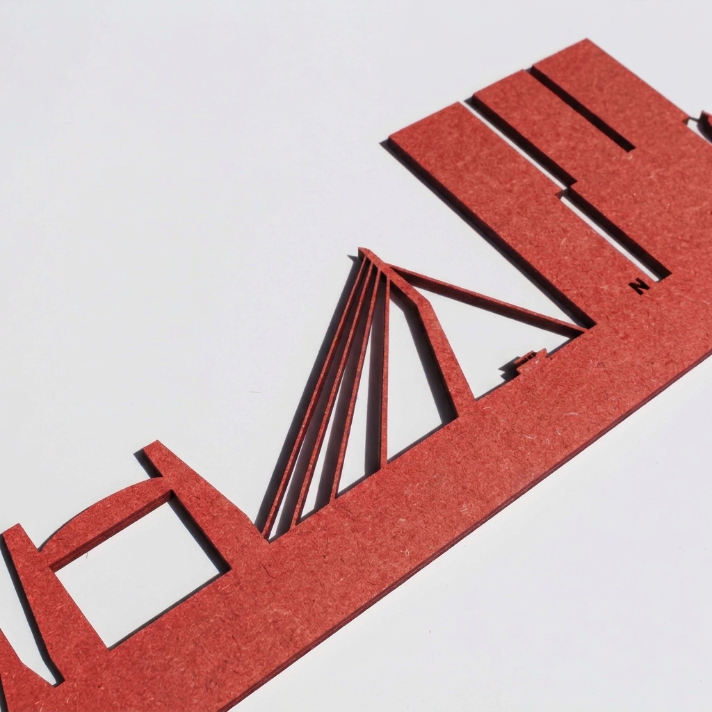Rood MDF - Gelaserde skyline Rood MDF - Gelaserde skyline