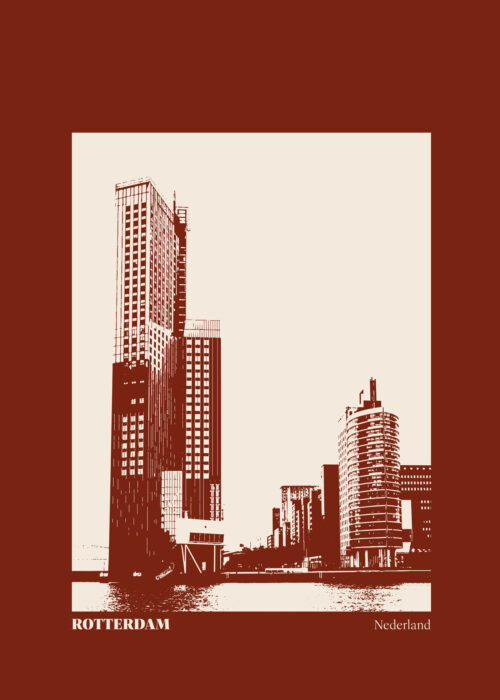 Stillorange illustratie van de Maastoren en de torens aan de Maas in Rotterdam