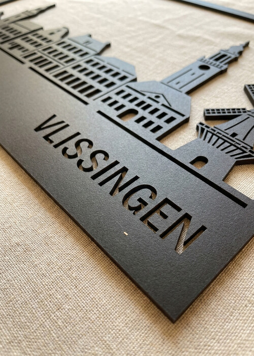 Zwarte houten skyline van Vlissingen in zwart MDF