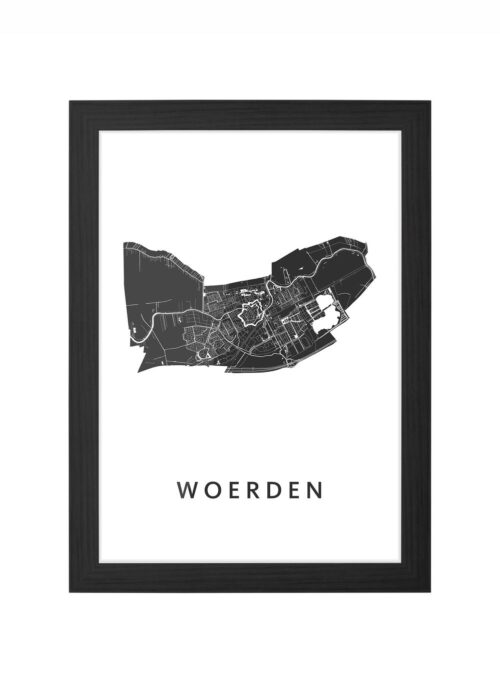 woerden stadskaart poster ingelijst in zwarte lijst